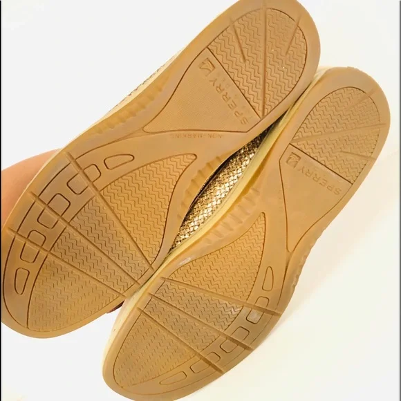 Sperry Topsider Women's Leather Boat Shoes Angelfish Gold foil Oat Size 10 M tan - Picture 4 of 5
